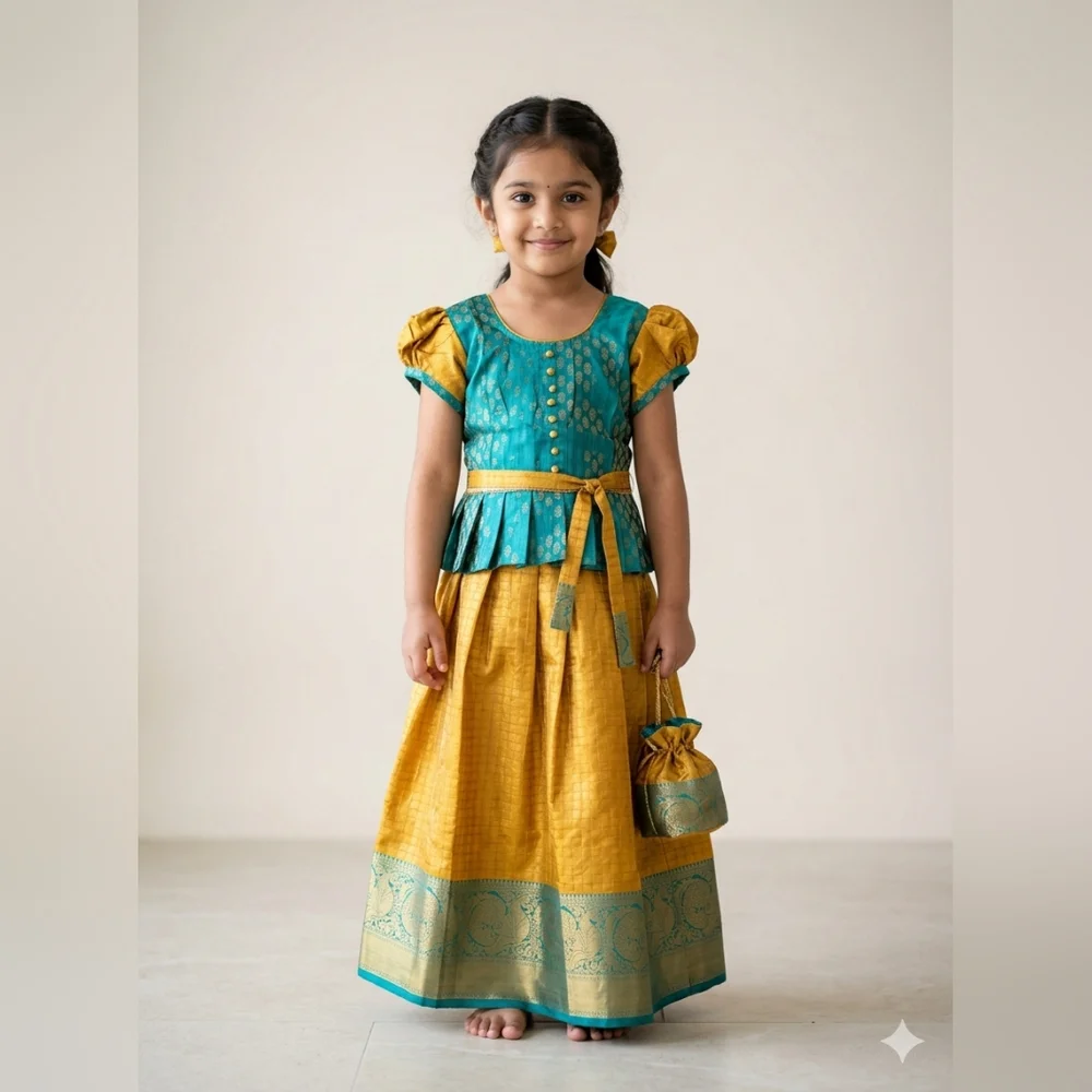 New Semi Silk Traditional Pavadai Sattai - South Indian style - 5 yr old